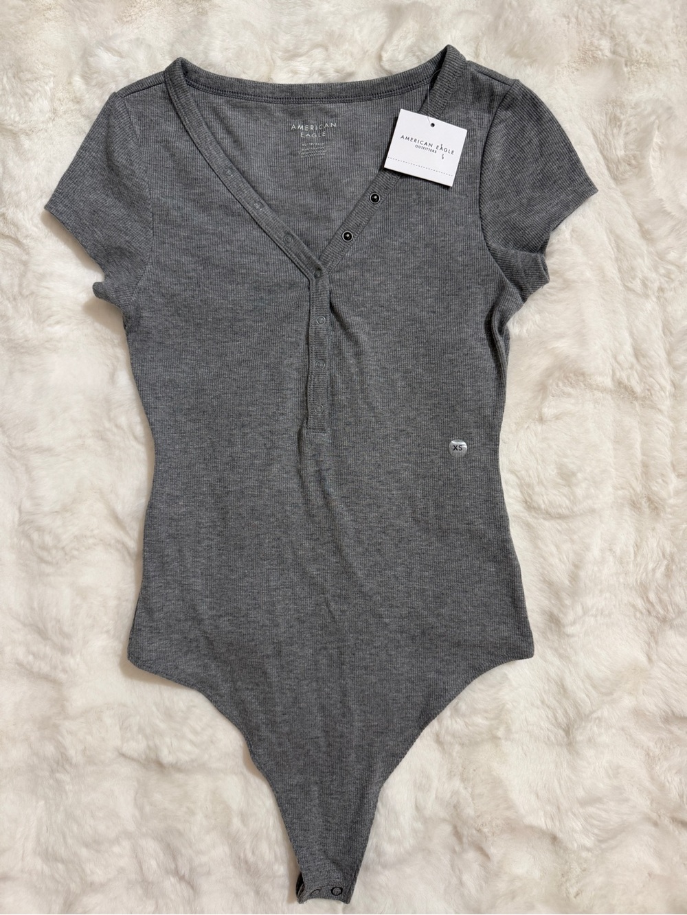 American Eagle Ribbed Henley Bodysuit Gray XS NWOT
